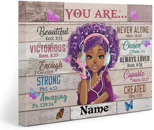 Black Girl You are Beautiful Personalized Poster Funny Black Teenage Native American Horizontal Poster No Frame Full Size 18x12 24x16 36x24 for Birthday, Christmas, Xmas