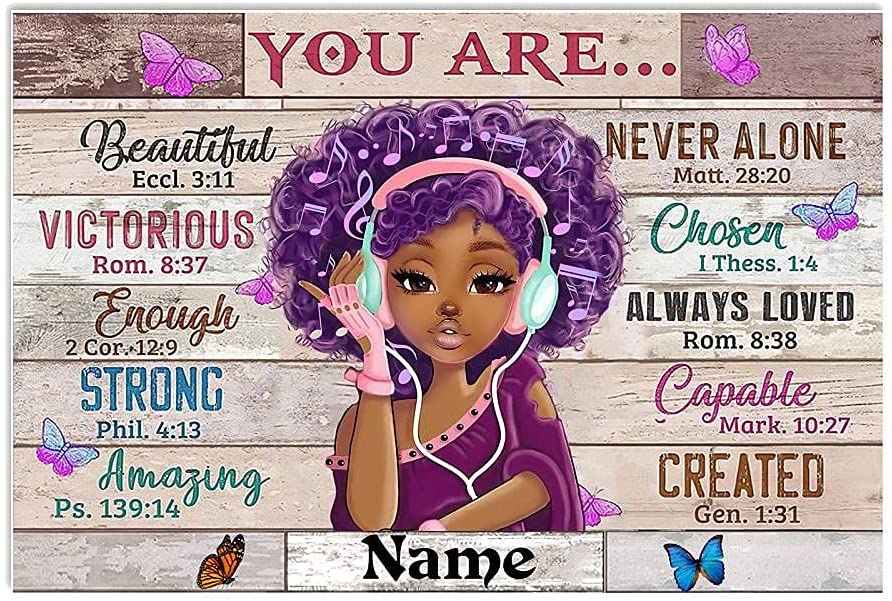 Black Girl You are Beautiful Personalized Poster Funny Black Teenage Native American Horizontal Poster No Frame Full Size 18x12 24x16 36x24 for Birthday, Christmas, Xmas