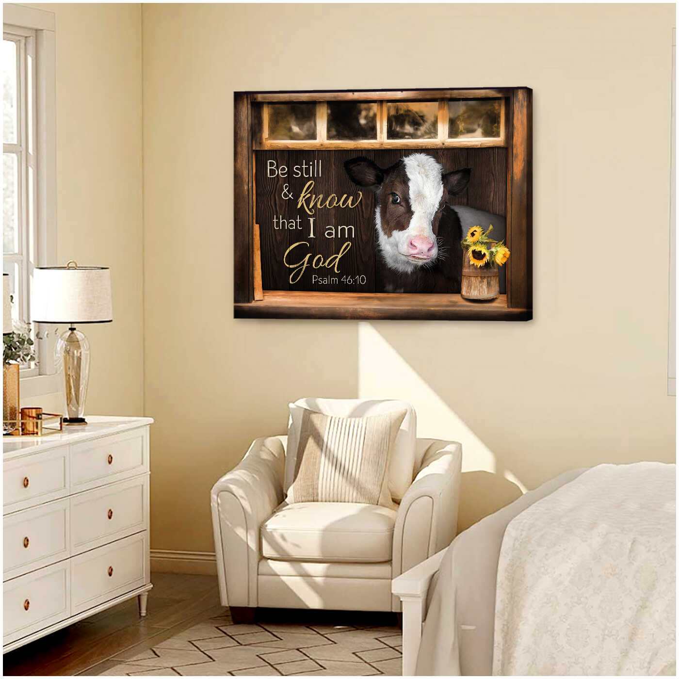 Mostsuit Be Still And Know That I Am God Psalm 46:10 Cute Hereford Calf Farmhouse Canvas Poster Wall Art Decor