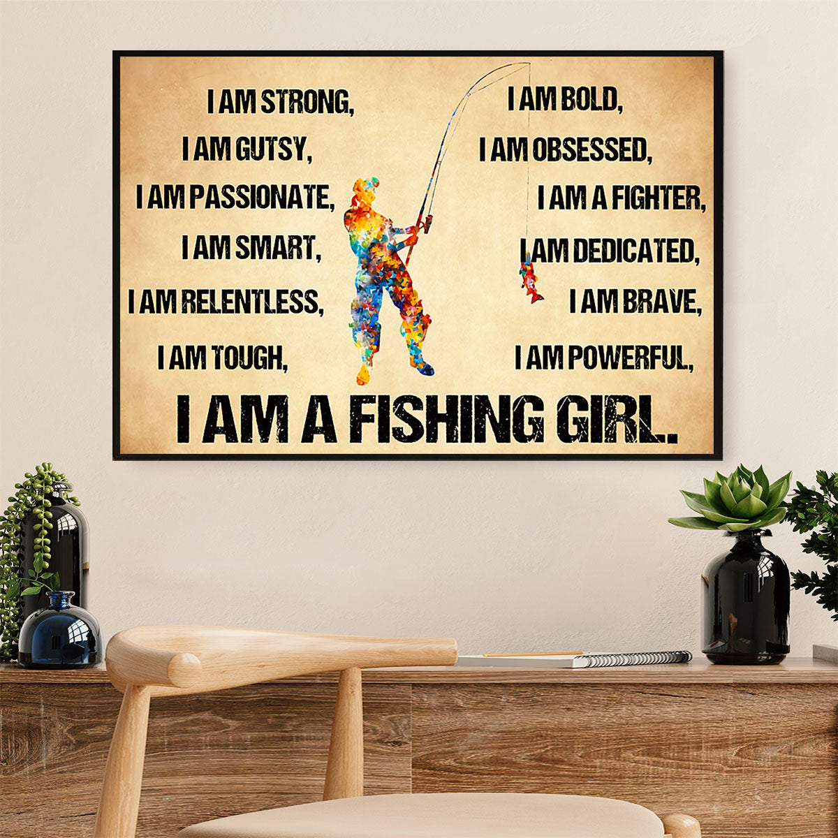Fishing Canvas Wall Art Prints | Fishing Girl | Home Décor Gift for Fisherman