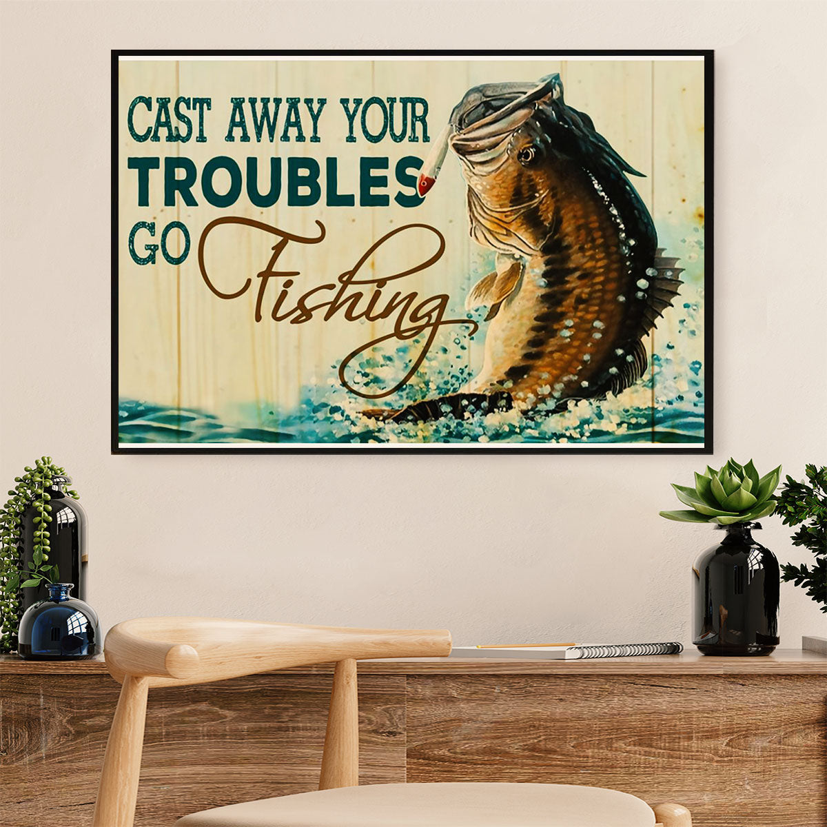 Fishing Canvas Wall Art Prints | Away Your Troubles | Home Décor Gift for Fisherman