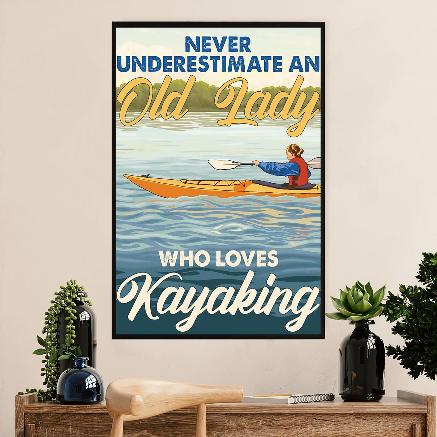 Kayaking Poster Print Room Decor | Old Lady Loves Kayaking | Wall Art Gift for Kayaker