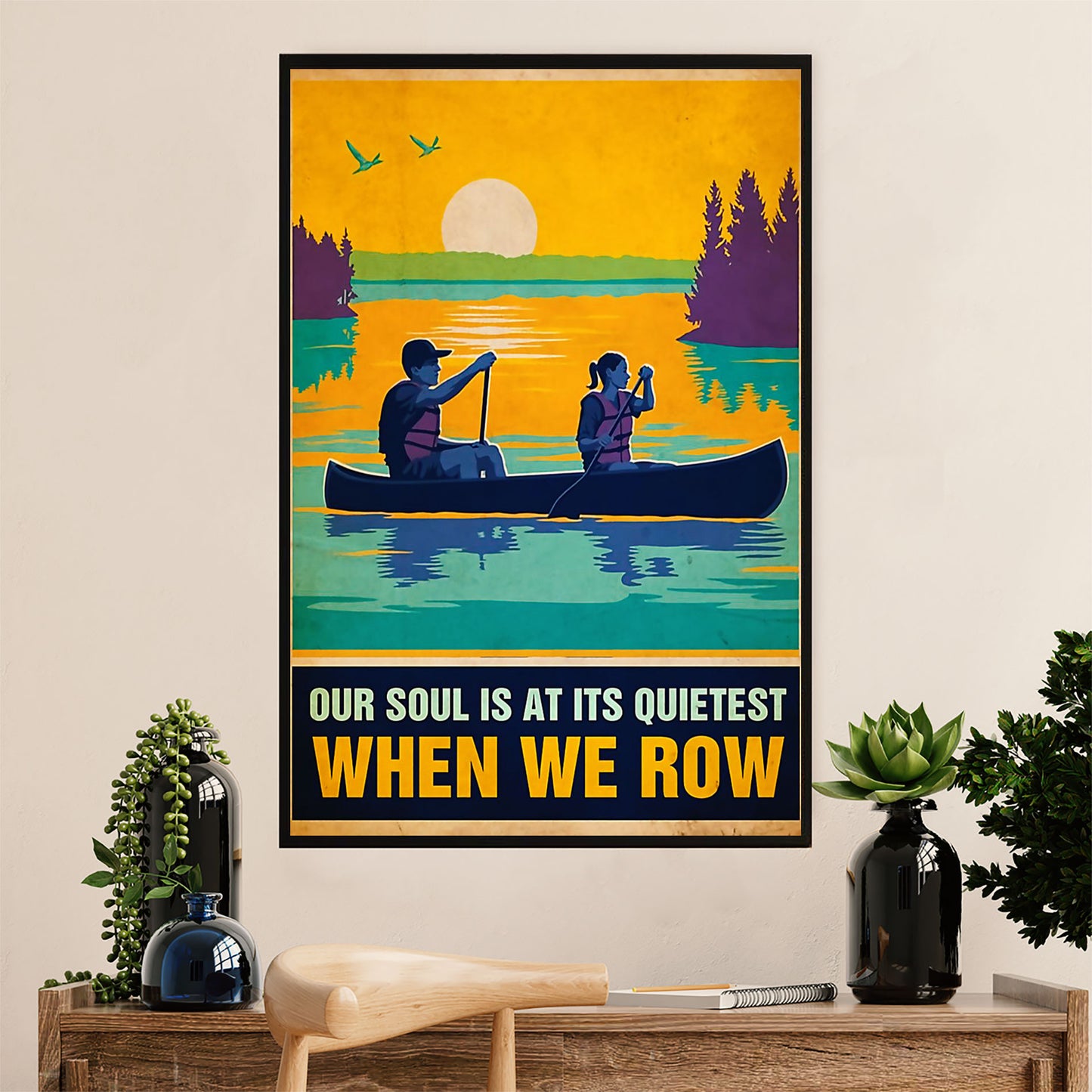 Kayaking Poster Print Room Decor | When We Row | Wall Art Gift for Kayaker