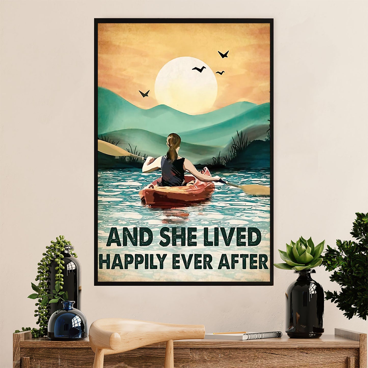 Kayaking Canvas Wall Art Prints | She Lived Happily | Home Décor Gift for Kayaker