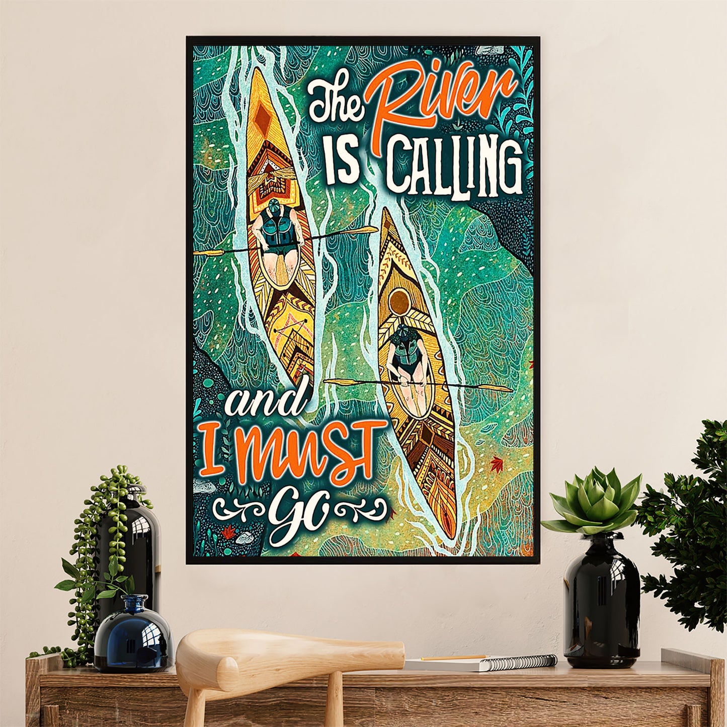 Kayaking Canvas Wall Art Prints | The River Is Calling | Home Décor Gift for Kayaker