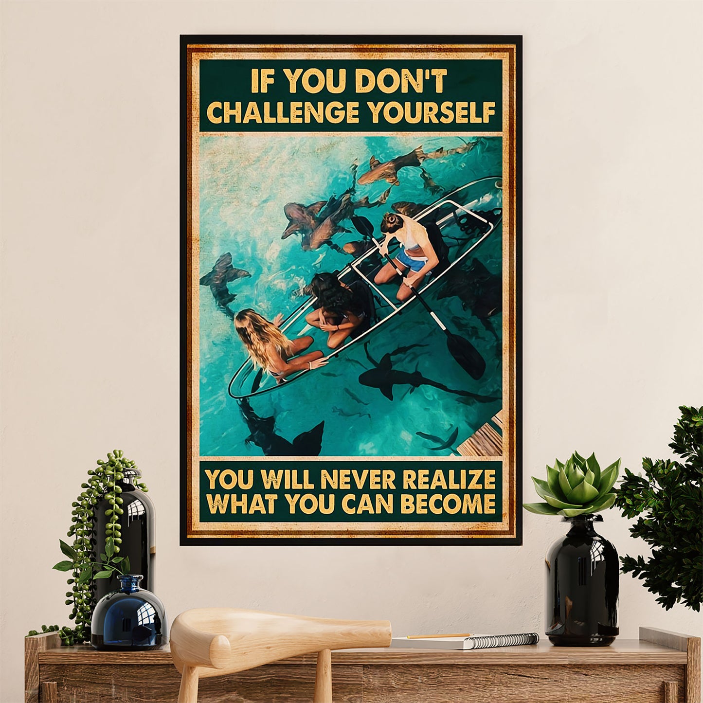 Kayaking Canvas Wall Art Prints | If You Don't Challenge Yourself | Home Décor Gift for Kayaker