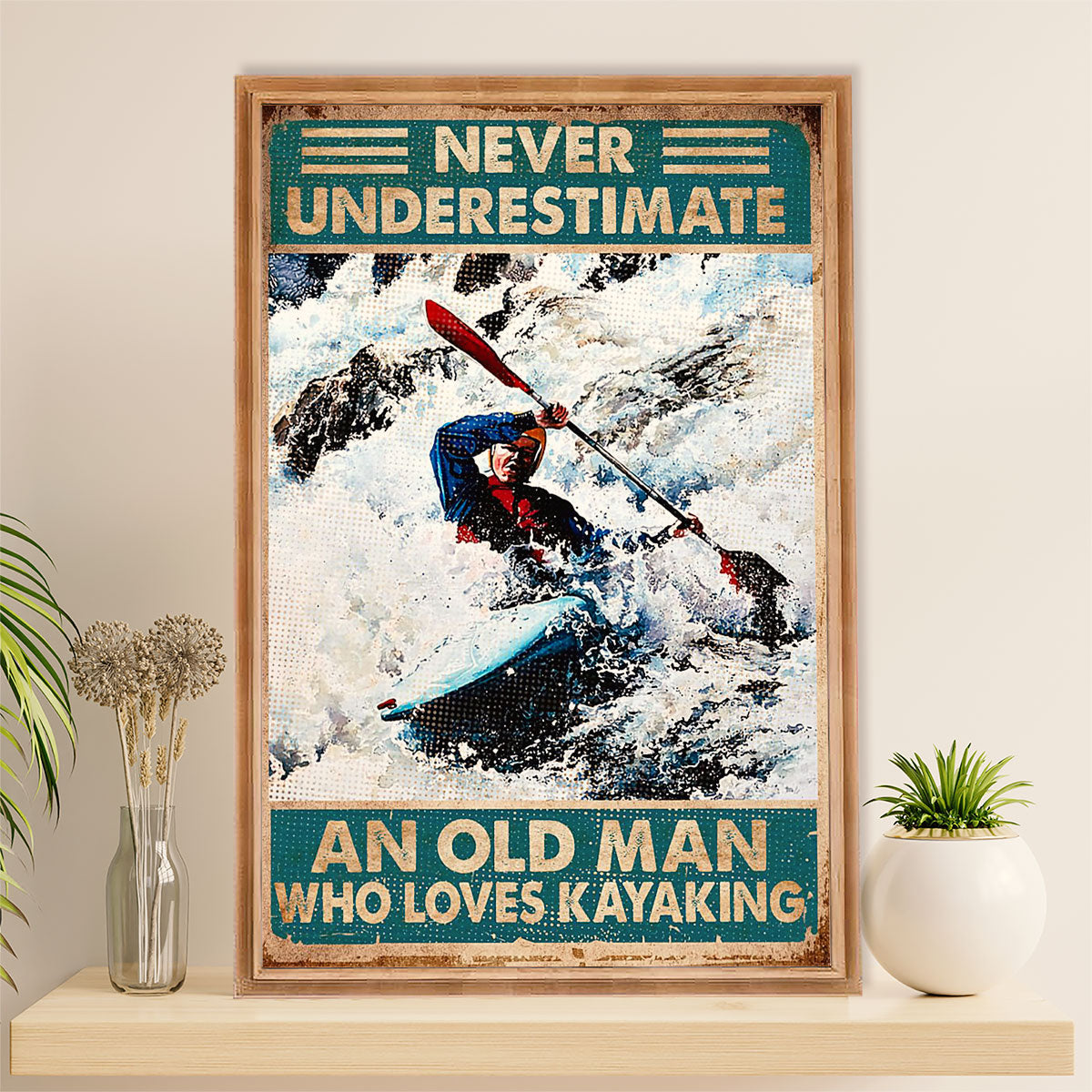 Kayaking Canvas Wall Art Prints | Old Man Loves Kayaking | Home Décor Gift for Kayaker