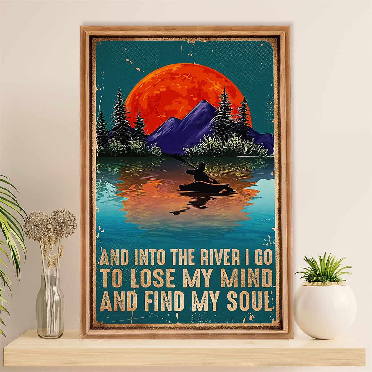 Kayaking Poster Print Room Decor | Into The River | Wall Art Gift for Kayaker