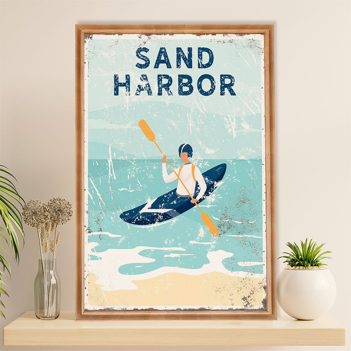Kayaking Poster Print Room Decor | Sand Harbor | Wall Art Gift for Kayaker