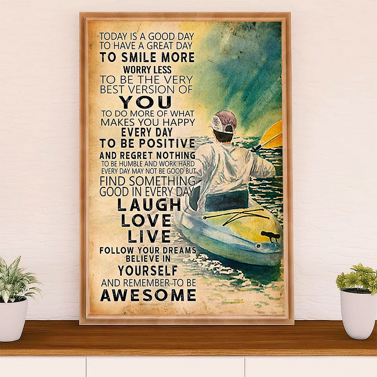 Kayaking Poster Print Room Decor | Laugh Love Live | Wall Art Gift for Kayaker