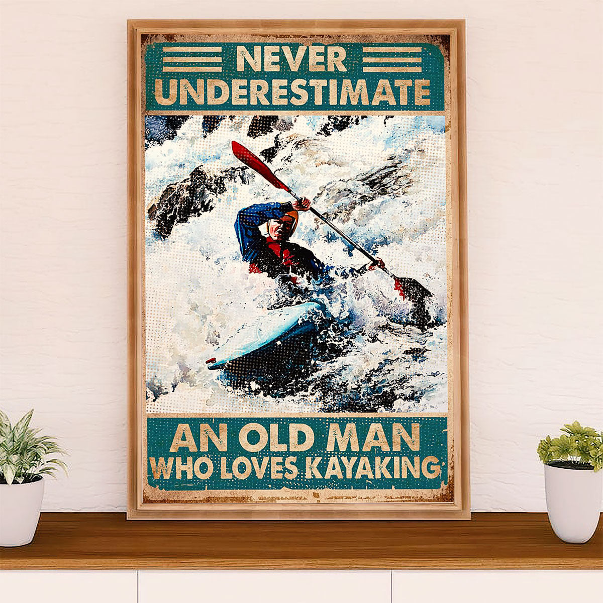 Kayaking Canvas Wall Art Prints | Old Man Loves Kayaking | Home Décor Gift for Kayaker