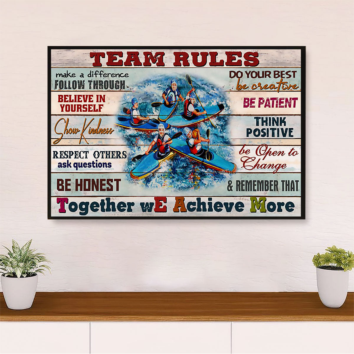 Kayaking Canvas Wall Art Prints | Team Rules | Home Décor Gift for Kayaker