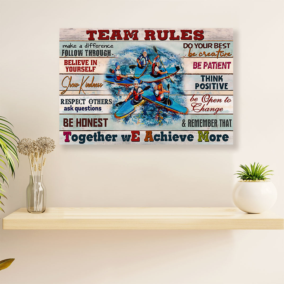 Kayaking Canvas Wall Art Prints | Team Rules | Home Décor Gift for Kayaker