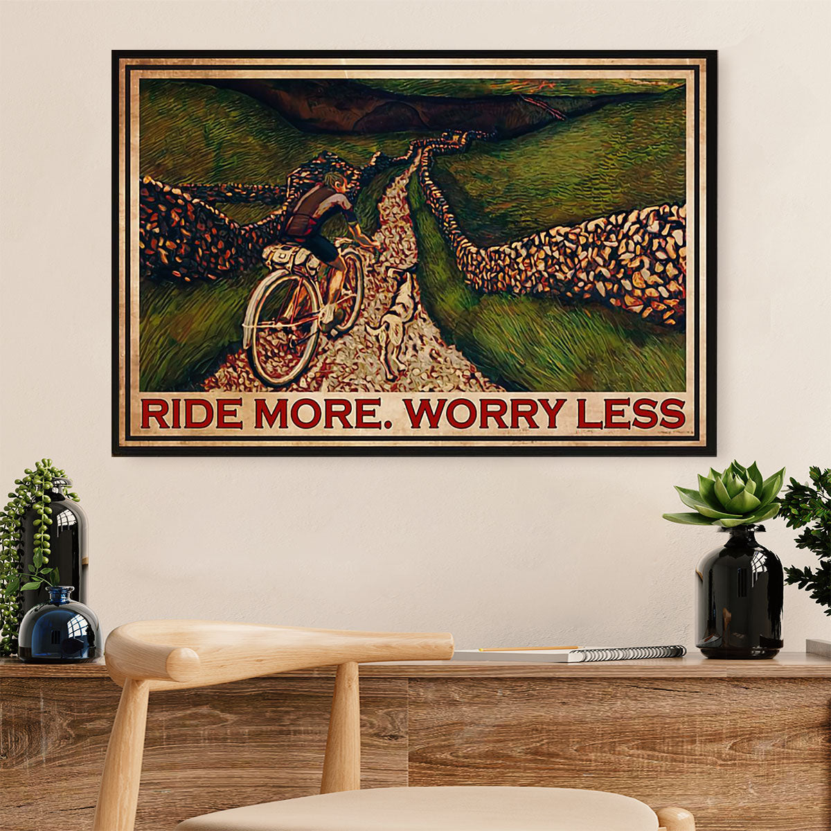 Cycling, Mountain Biking Canvas  Prints | Ride More Worry Less | Wall Art Gift for Cycler