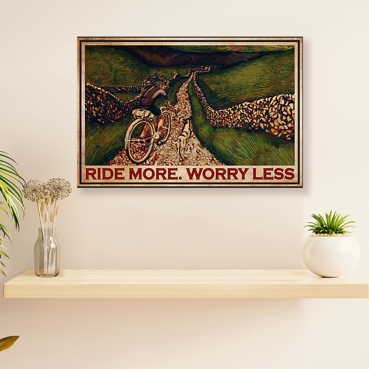 Cycling, Mountain Biking Canvas  Prints | Ride More Worry Less | Wall Art Gift for Cycler
