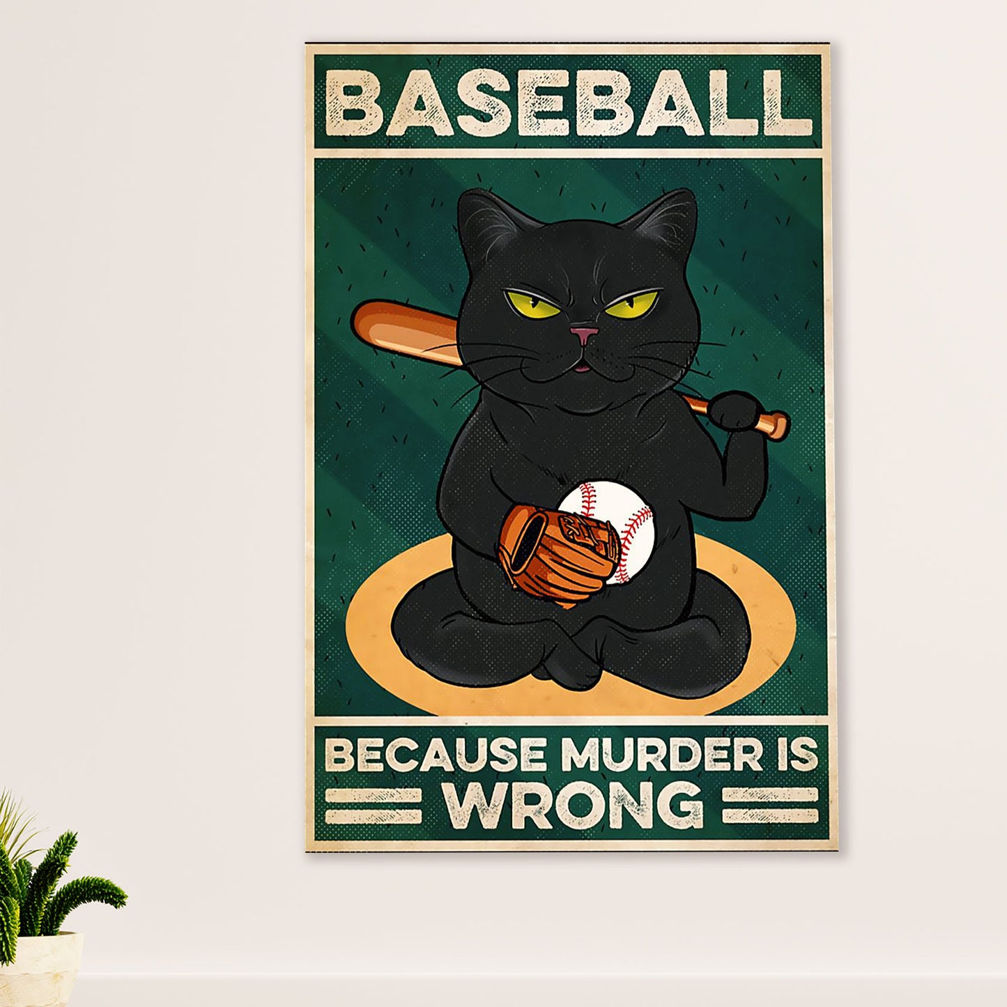 Baseball Poster Prints Wall Art | Because Murder Is Wrong | Home Décor Gift for Baseball Player