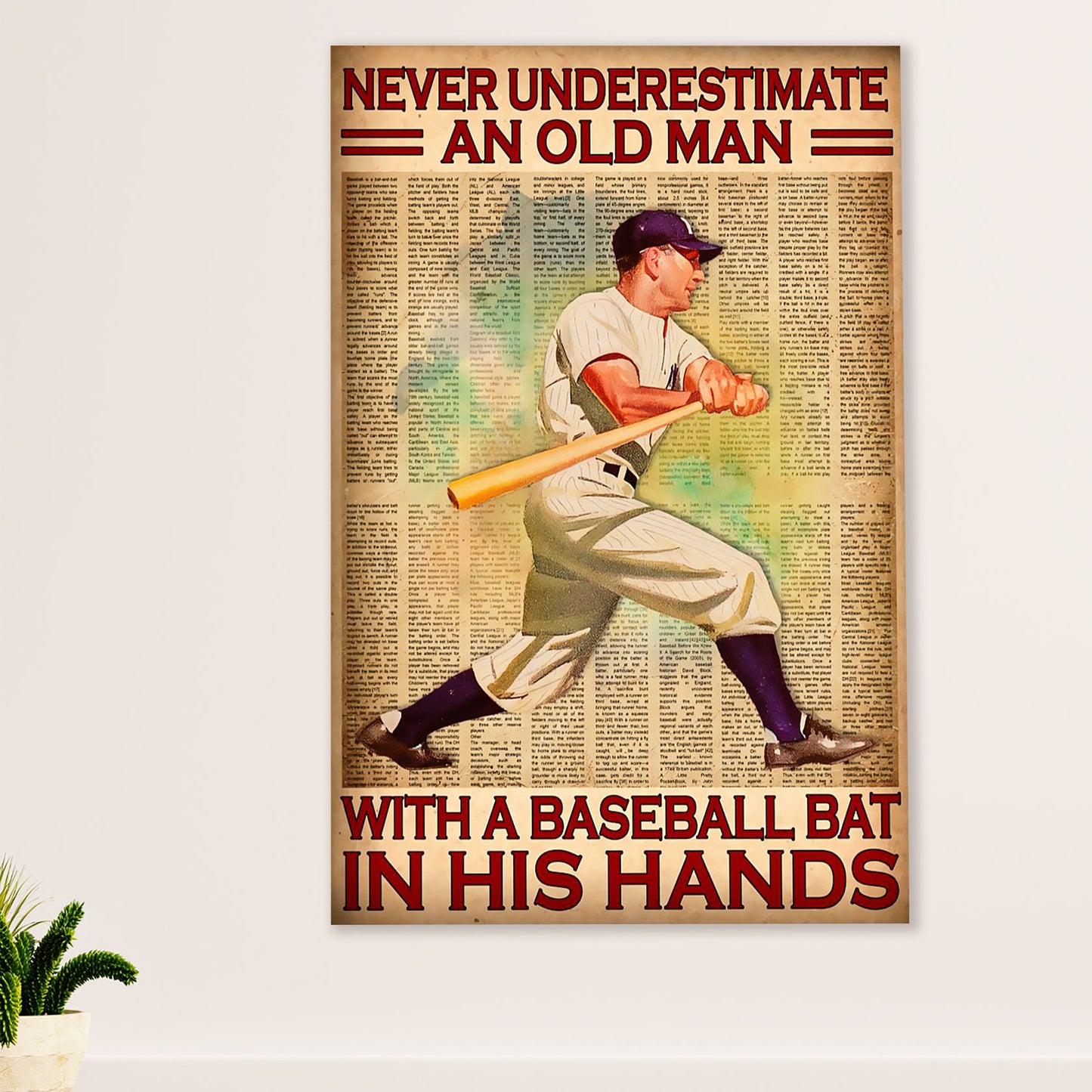 Baseball Poster Prints Wall Art | Old Man With A Baseball Bat | Home Décor Gift for Baseball Player