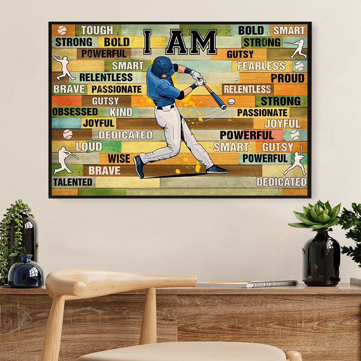 Baseball Canvas Wall Art Prints | I Am Strong Bold | Home Décor Gift for Baseball Players