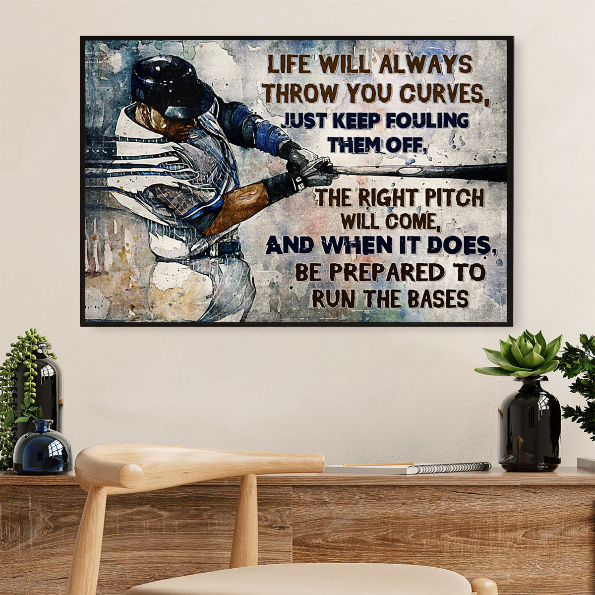 Baseball Canvas Wall Art Prints | Life Throw You Curves | Home Décor Gift for Baseball Players