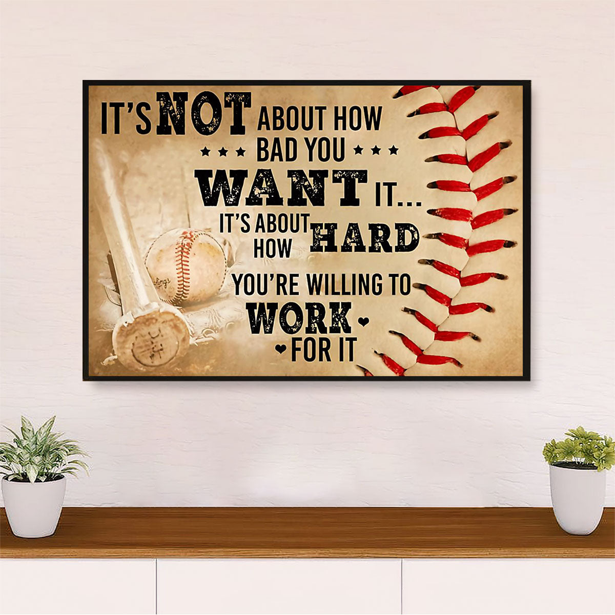 Baseball Canvas Wall Art Prints | Work For It | Home Décor Gift for Baseball Players