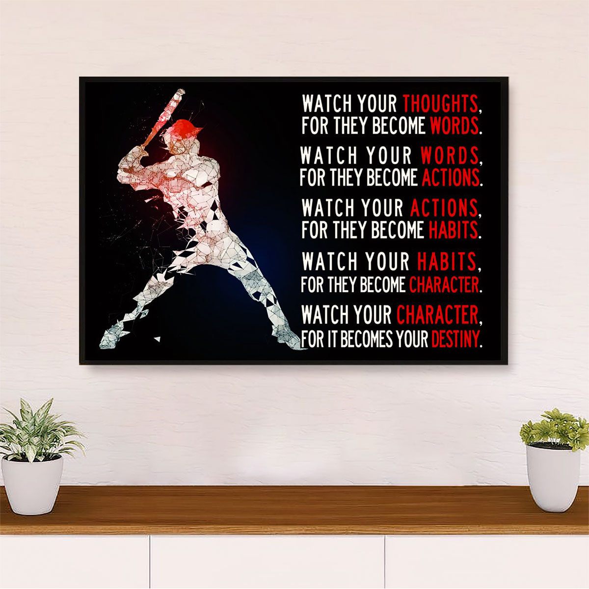 Baseball Canvas Wall Art Prints | Watch Your Thoughts | Home Décor Gift for Baseball Players