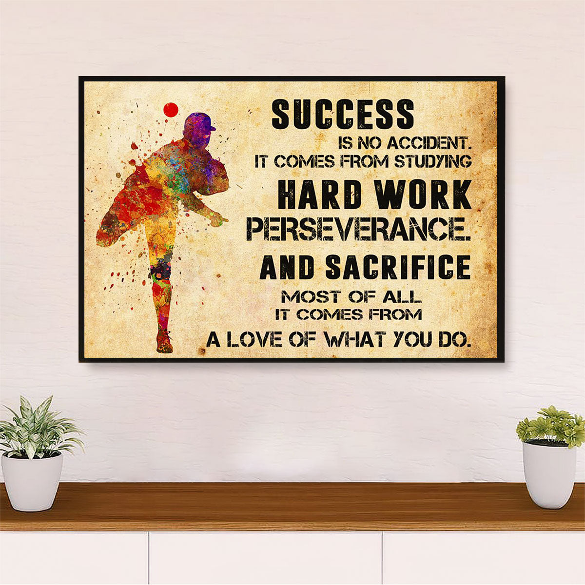 Baseball Canvas Wall Art Prints | Success Is | Home Décor Gift for Baseball Players