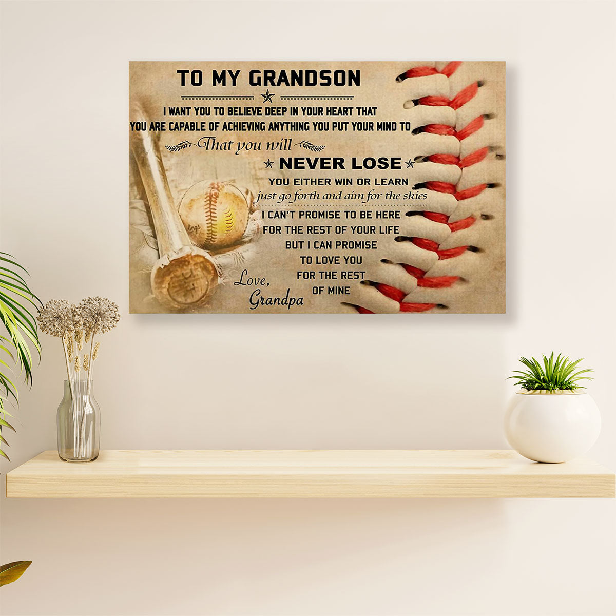 Baseball Canvas Wall Art Prints | From Grandpa to Grandson | Home Décor Gift for Baseball Players