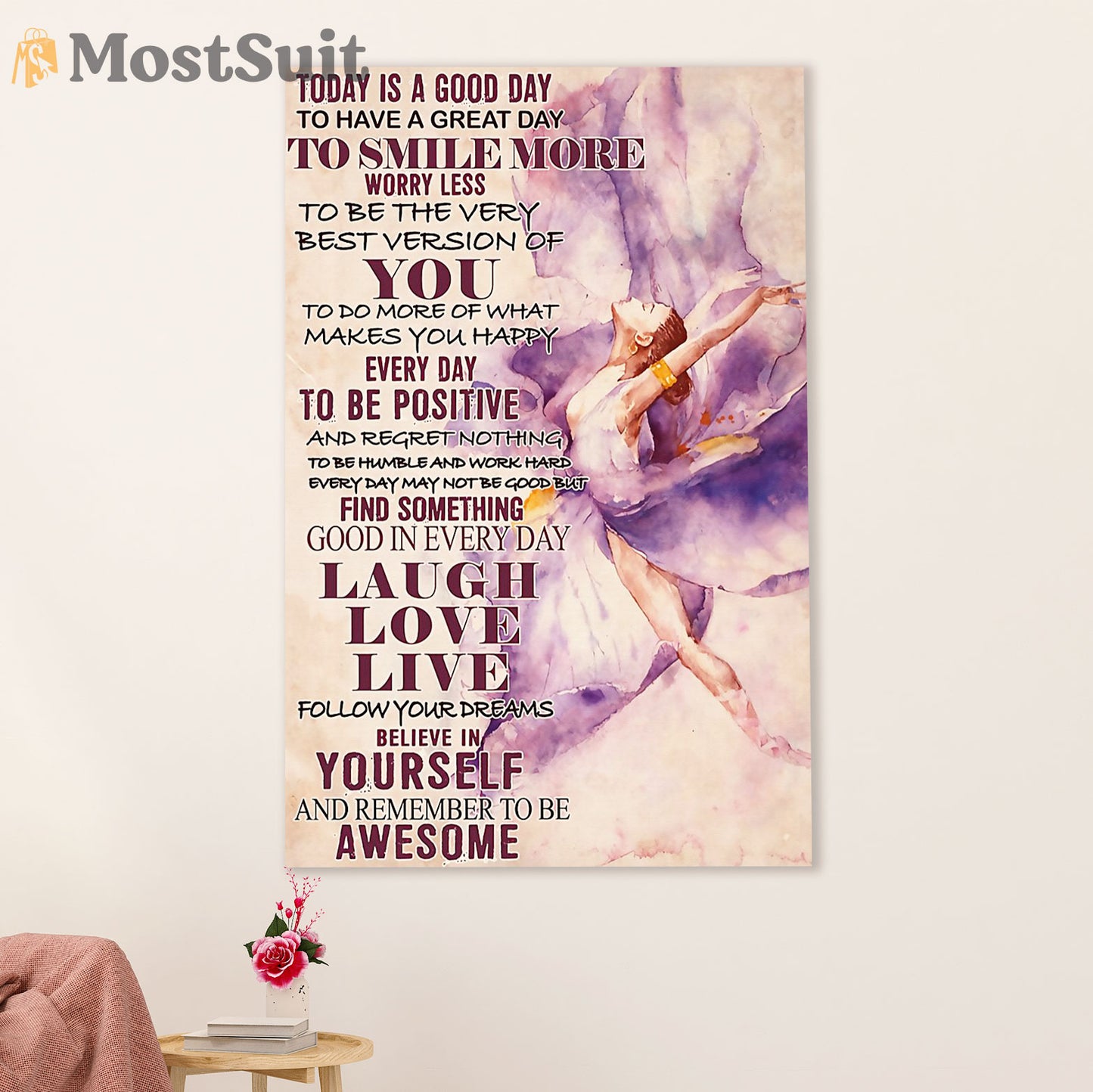 Dancing Ballet Poster Prints | Laugh Love Live | Wall Art Gift for Ballet Dancer Ballerinas