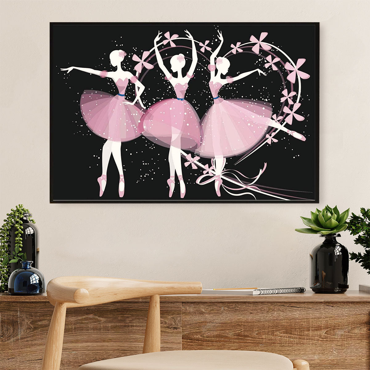 Dancing Ballet Canvas Wall Art Prints | Pinky Ballet Girl | Home Décor Gift for Ballet Dancer
