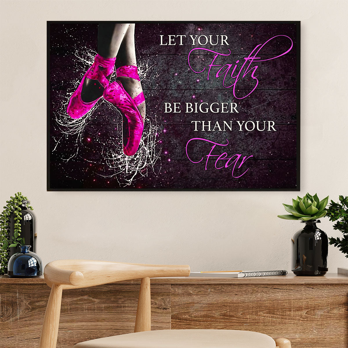 Dancing Ballet Canvas Wall Art Prints | Faith Bigger than Fear | Home Décor Gift for Ballet Dancer