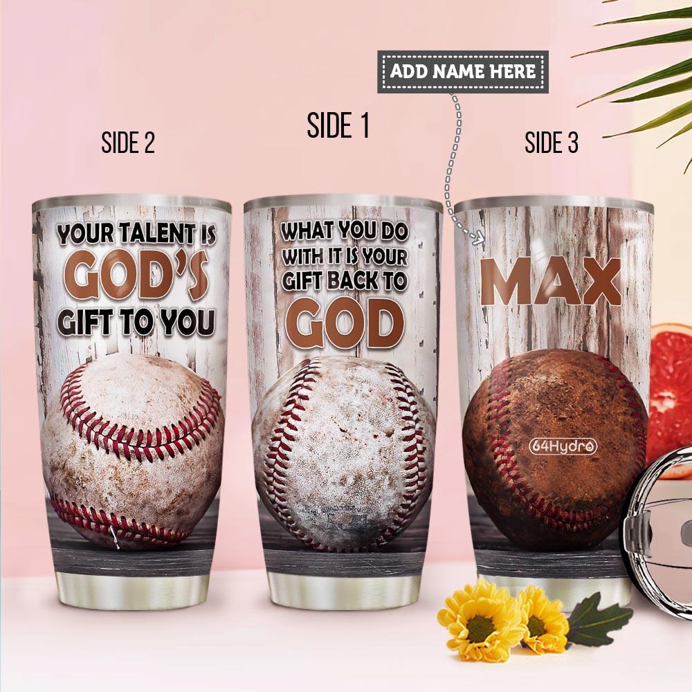 Baseball God Gift Personalized Stainless Steel Tumbler Cups Drinkware 20oz - MostSuit