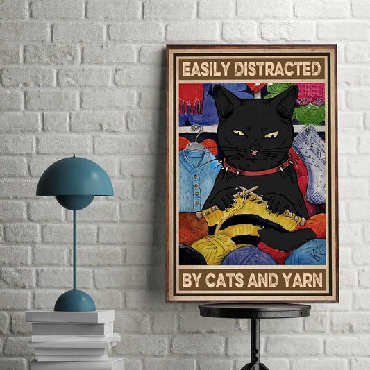 Canvas Prints Gift for Cat Lovers Easily Distracted By Cats And Yarn Birthday Gift Vintage Home Wall Decor Canvas - Mostsuit