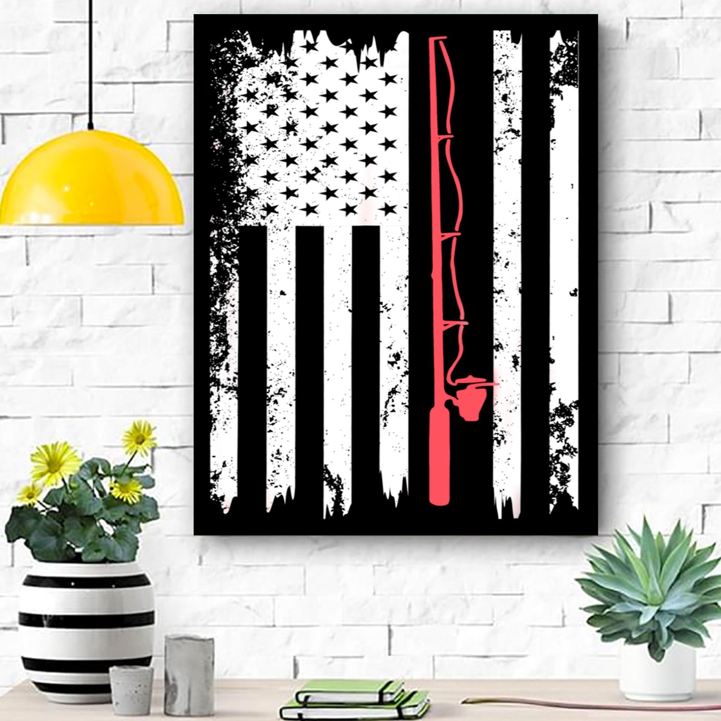 American Flag Fishing Vintage Fishing Canvas Room Home Decor Print Matte Canvas - Home Room Wall Decor Matte Canvas - Mostsuit
