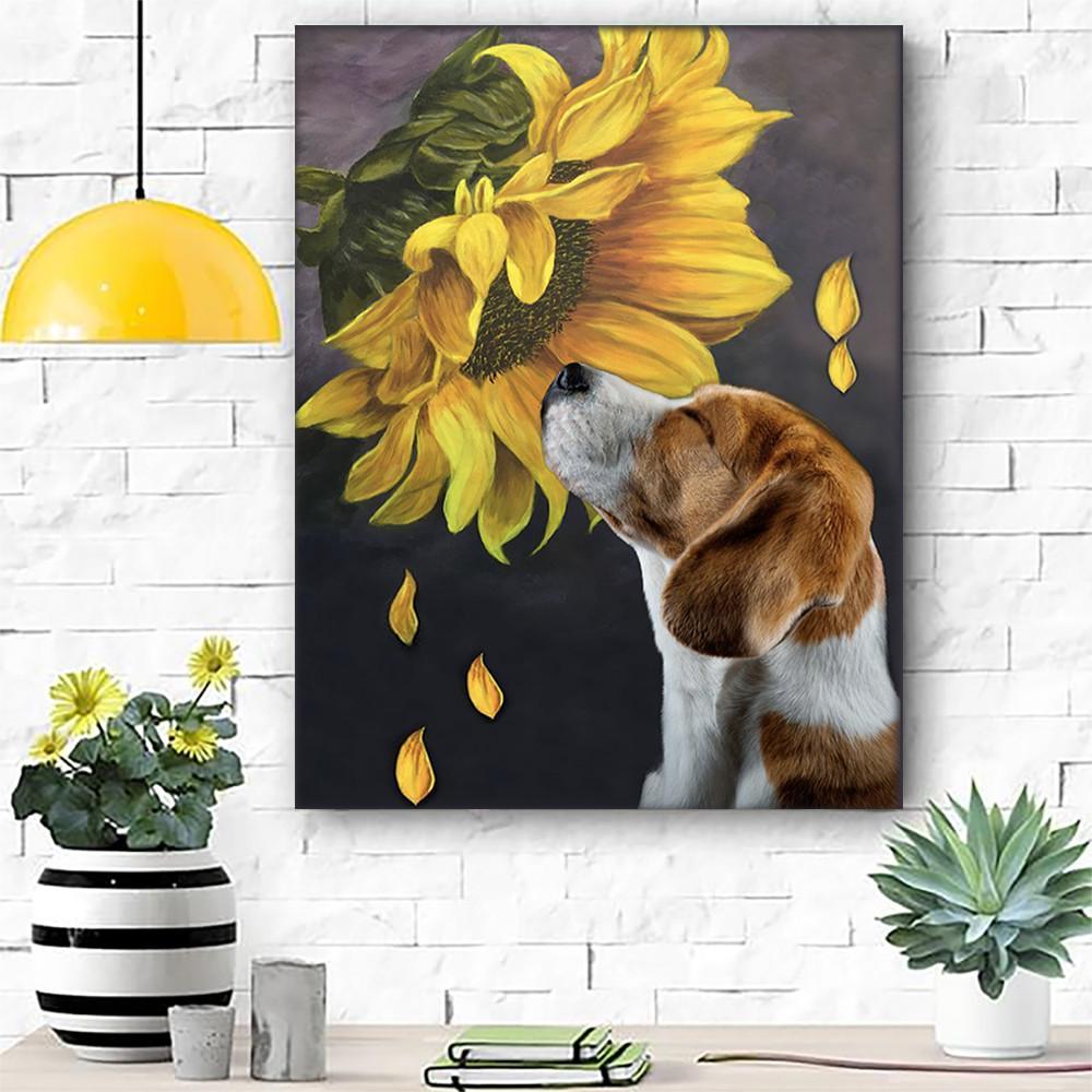 Beagle Sunflower Canvas Prints Matte Canvas - Home Room Wall Decor Matte Canvas - Mostsuit