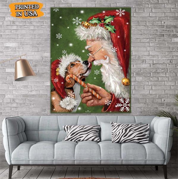 Beagle Dog With Santa Christmas Canvas Prints Matte Canvas - Home Room Wall Decor Matte Canvas - Mostsuit