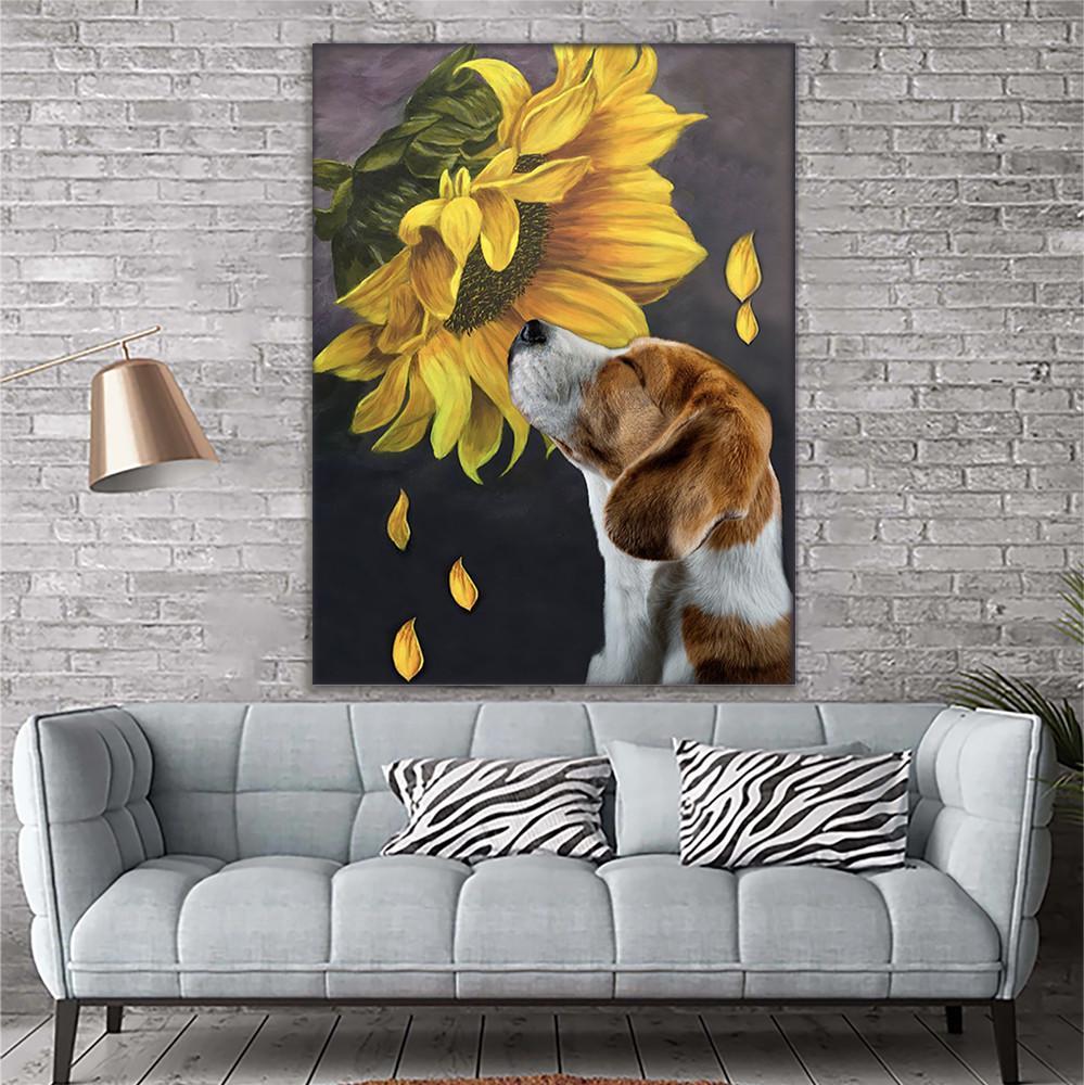 Beagle Sunflower Canvas Prints Matte Canvas - Home Room Wall Decor Matte Canvas - Mostsuit