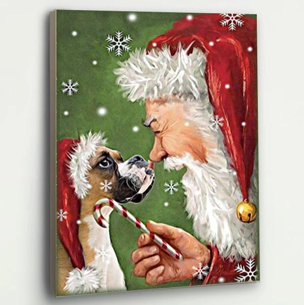 Boxer Smile with Santa Christmas Canvas Prints Matte Canvas - Home Room Wall Decor Matte Canvas - Mostsuit