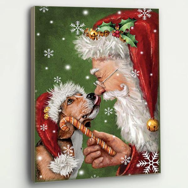 Beagle Dog With Santa Christmas Canvas Prints Matte Canvas - Home Room Wall Decor Matte Canvas - Mostsuit