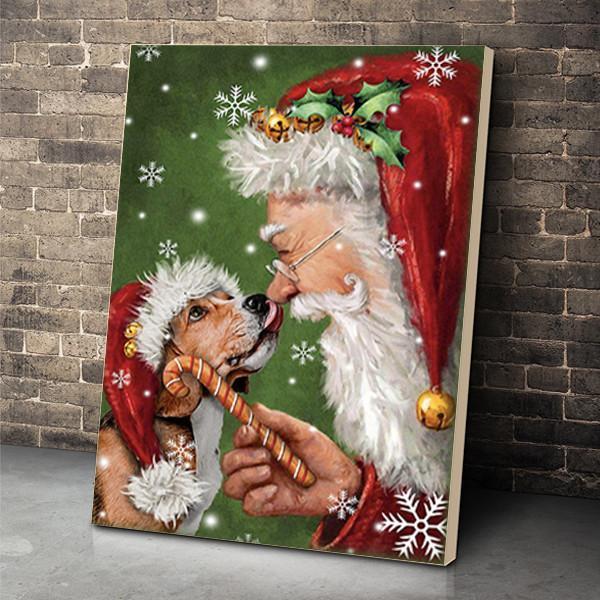 Beagle Dog With Santa Christmas Canvas Prints Matte Canvas - Home Room Wall Decor Matte Canvas - Mostsuit