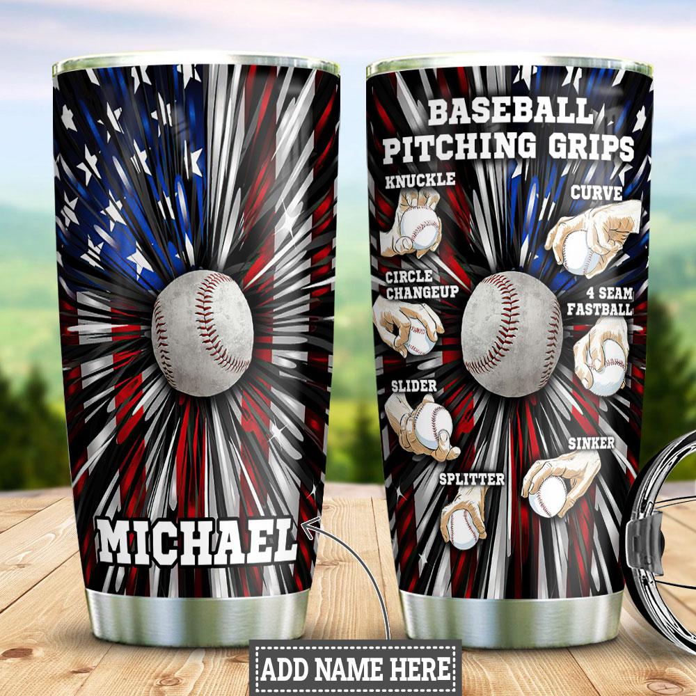 Personalized Baseball Pitching Grips Stainless Steel Tumbler Cups Drinkware 20oz - MostSuit