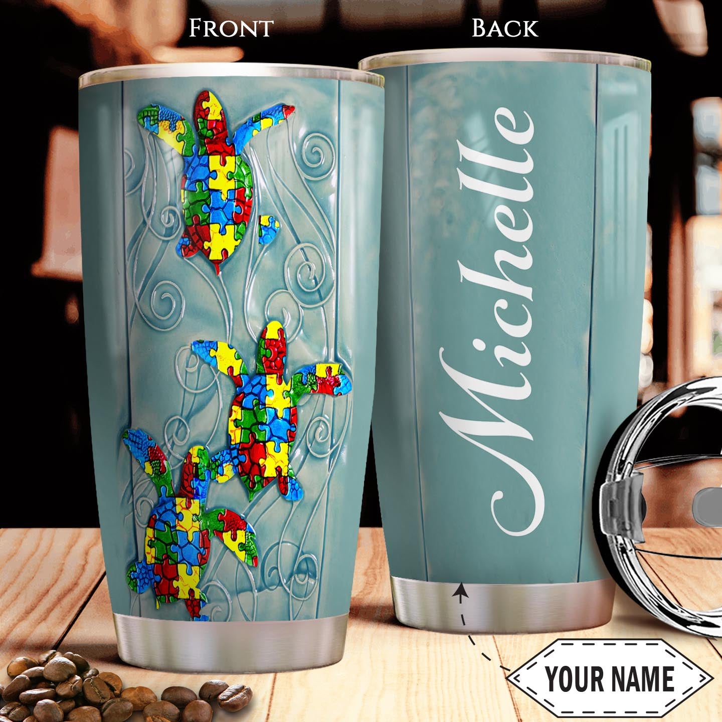 Personalized Turtle Autism Stainless Steel Tumbler Cups Drinkware 20oz - MostSuit