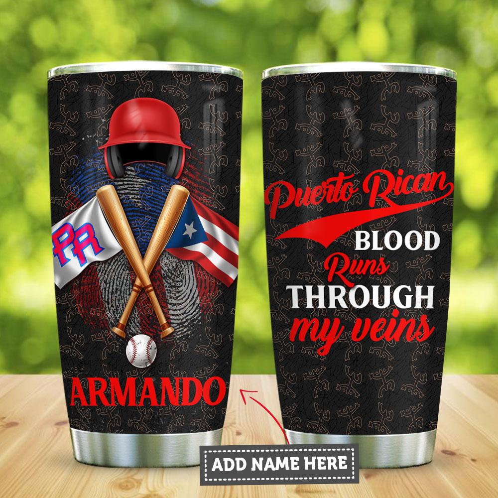 Puerto Rico Blood Baseball Personalized Stainless Steel Tumbler Cups Drinkware 20oz - MostSuit