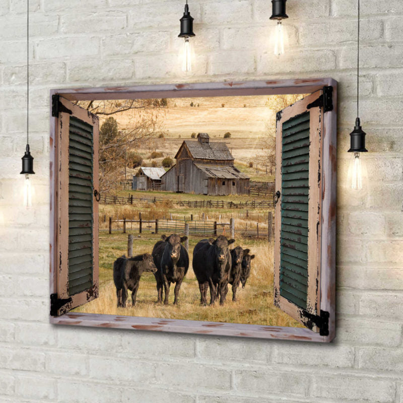 Mostsuit Farm Farmhouse Window Barn With Angus Cow Canvas Poster Wall Art Decor