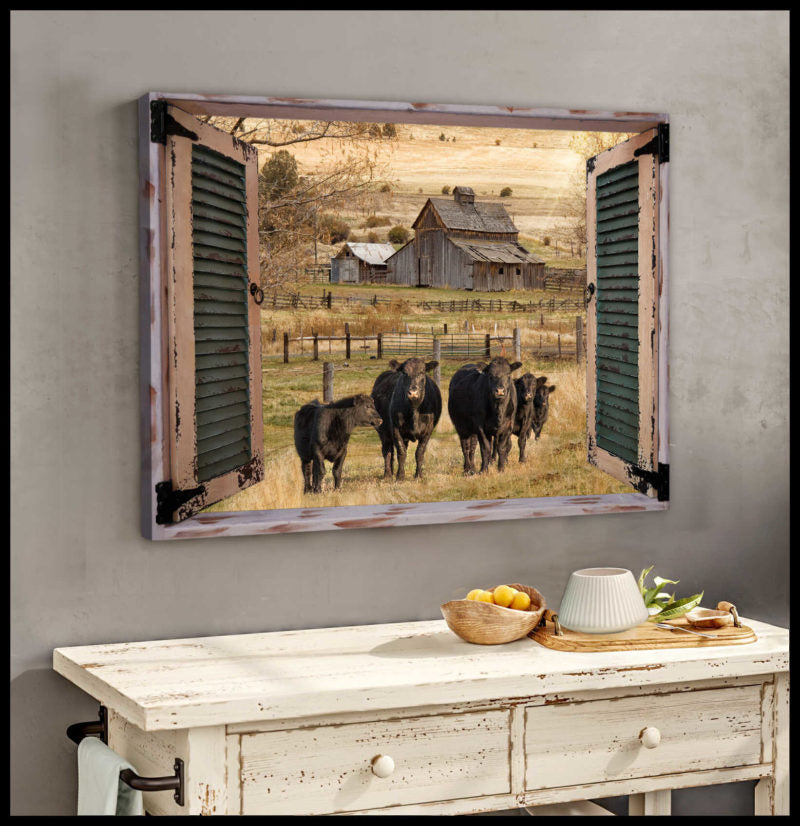 Mostsuit Farm Farmhouse Window Barn With Angus Cow Canvas Poster Wall Art Decor