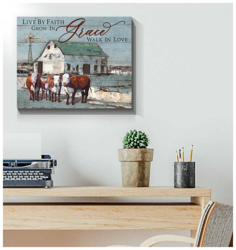 Mostsuit Farm Farmhouse Hereford Cows Canvas Poster Live By Faith Wall Art Decor