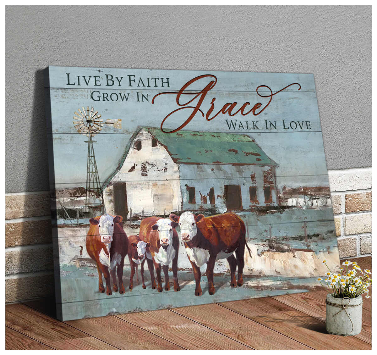 Mostsuit Farm Farmhouse Hereford Cows Canvas Poster Live By Faith Wall Art Decor