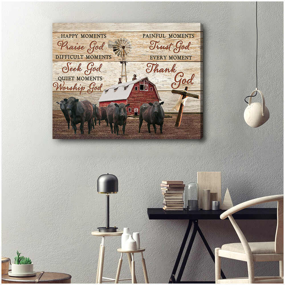 Mostsuit Farm Farmhouse Angus Cows Canvas Poster Thank God Wall Art Decor