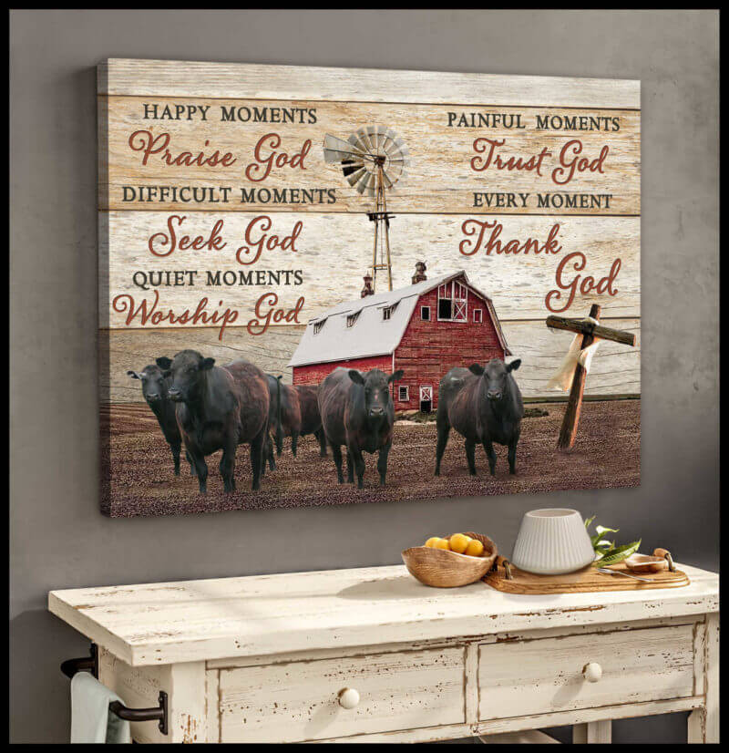 Mostsuit Farm Farmhouse Angus Cows Canvas Poster Thank God Wall Art Decor