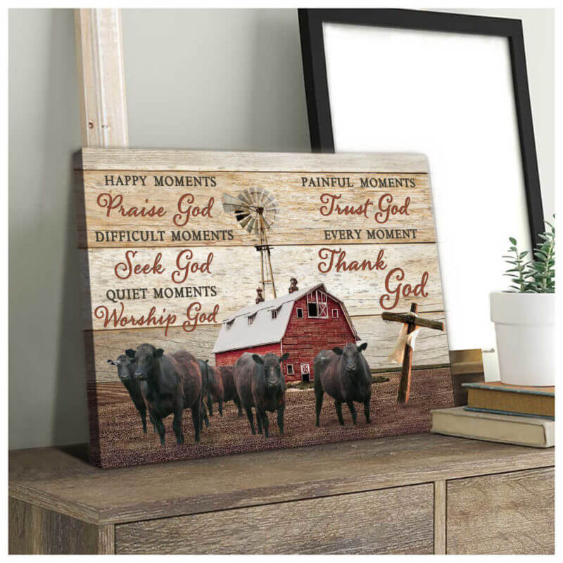 Mostsuit Farm Farmhouse Angus Cows Canvas Poster Thank God Wall Art Decor