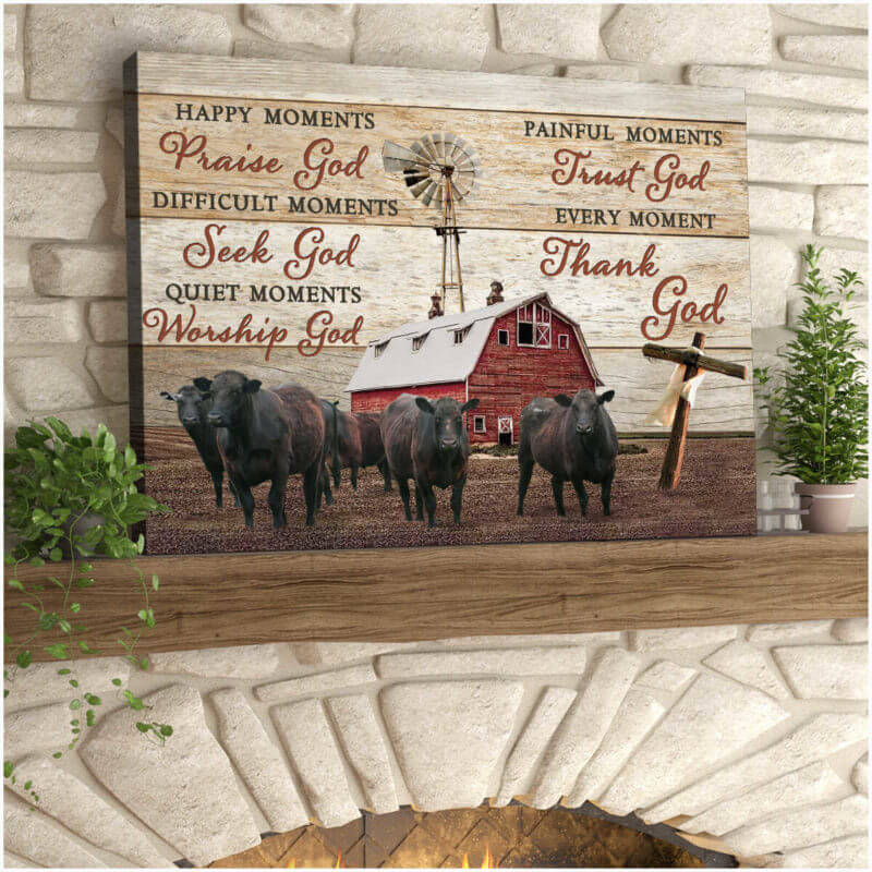 Mostsuit Farm Farmhouse Angus Cows Canvas Poster Thank God Wall Art Decor